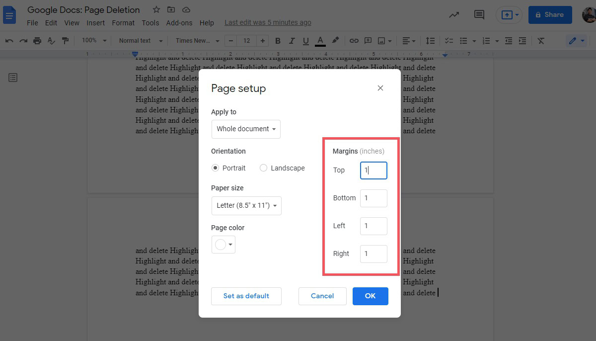 margins on the right side