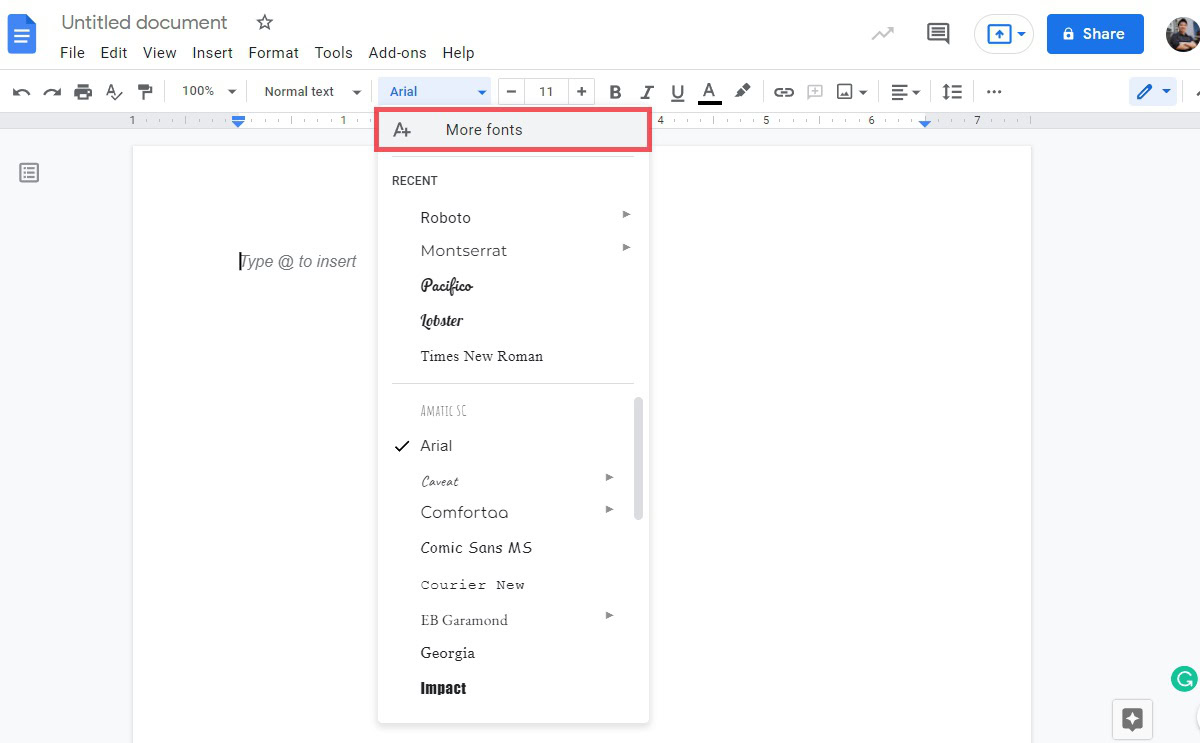 How to add more fonts to Google Docs