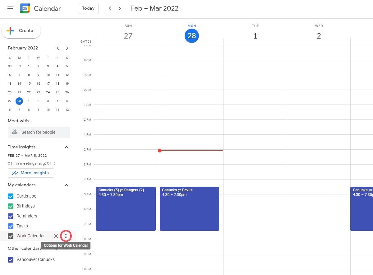 open more options for the calendar you want to change
