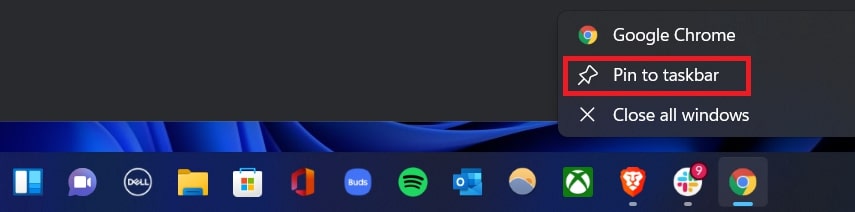 pin chrome to taskbar