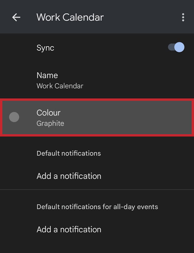 press color in the calendar menu