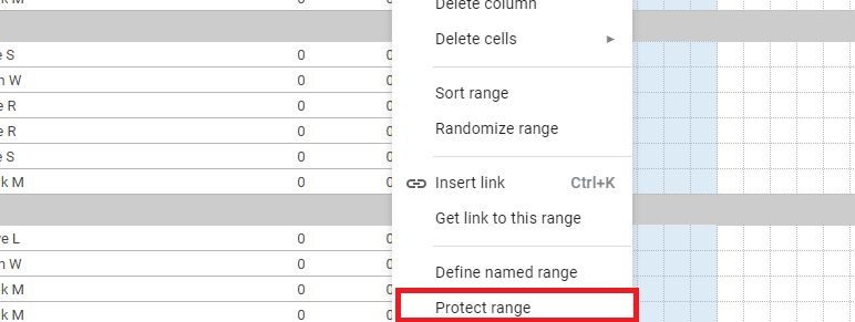 protect range google sheets