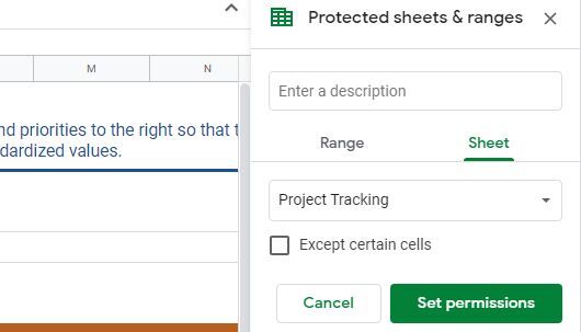 protect sheets option