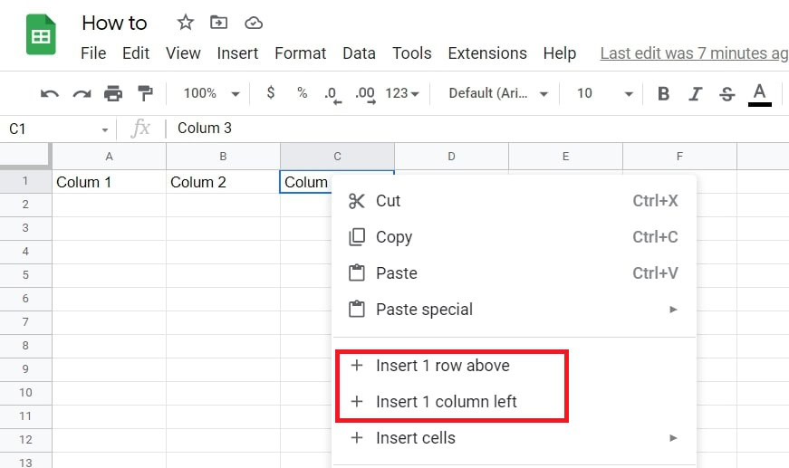 right click cell sheets