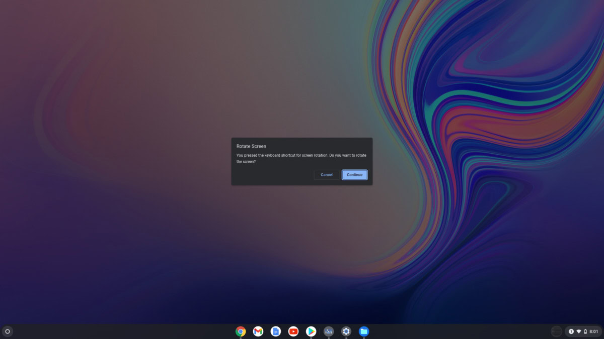 rotate Chromebook screen shortcut prompt
