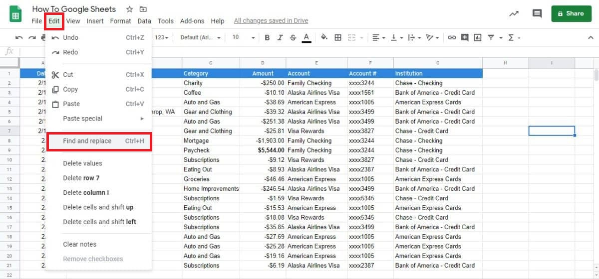 find and replace google sheets 1