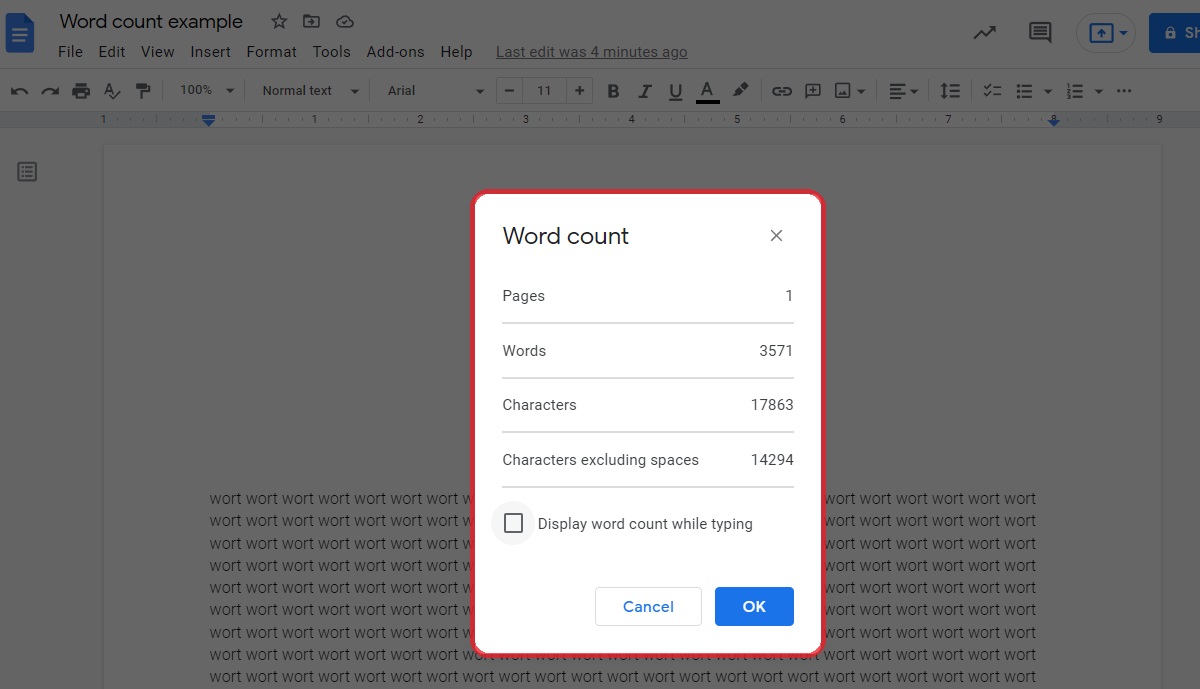 see your word count in the popout box