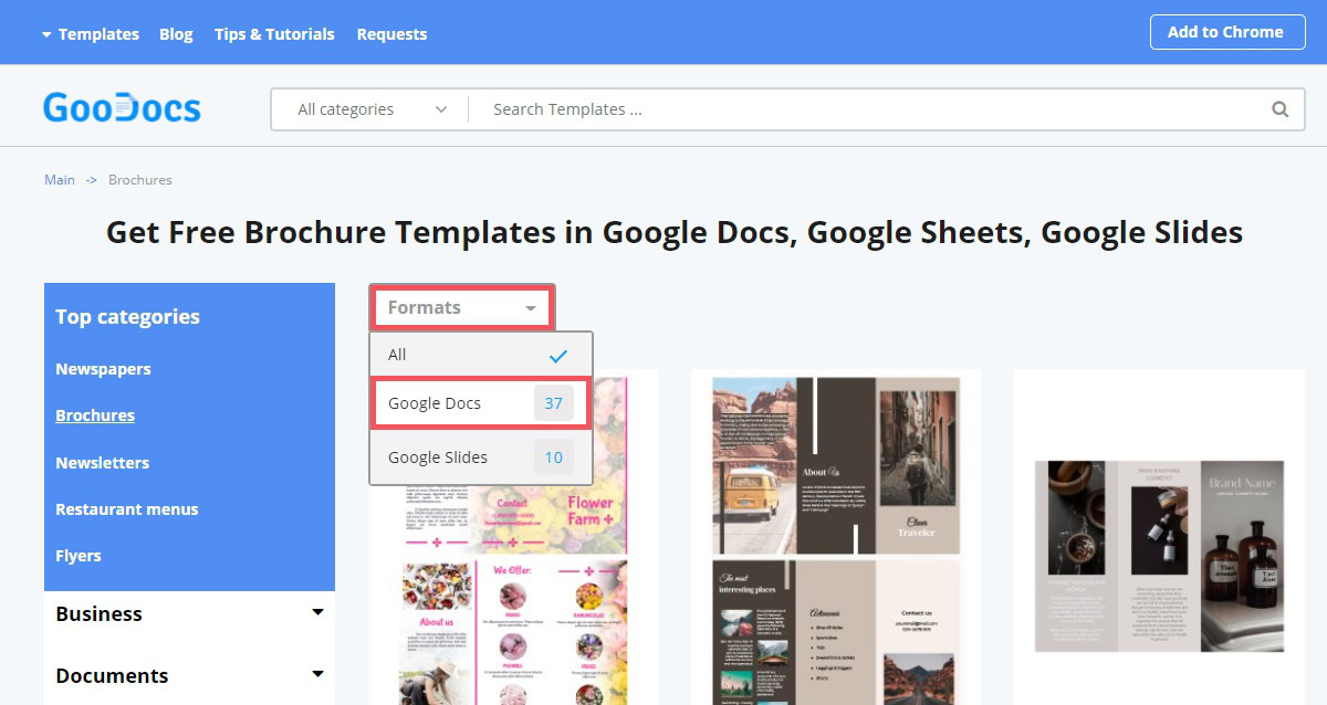 select google docs from the formats