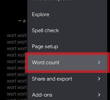 select the word count button on the google docs app