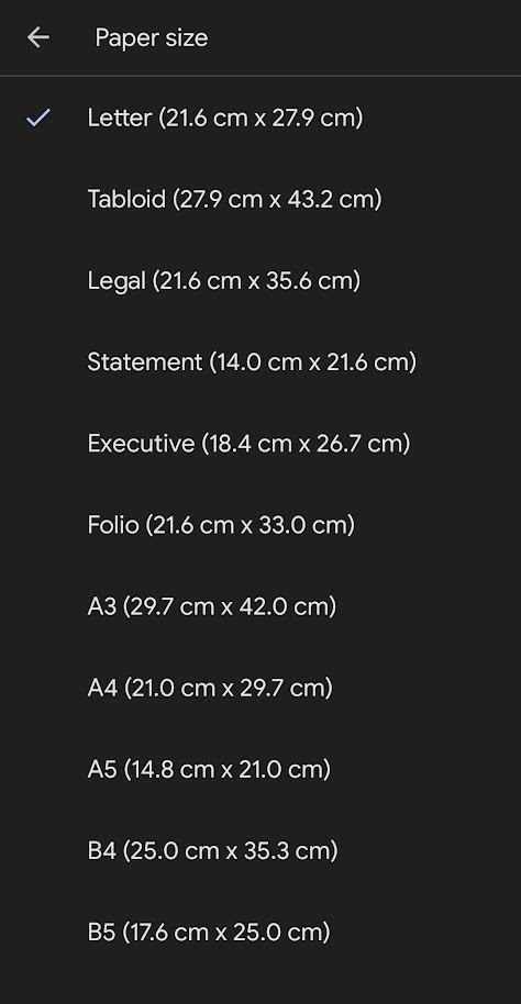 select your desired paper size