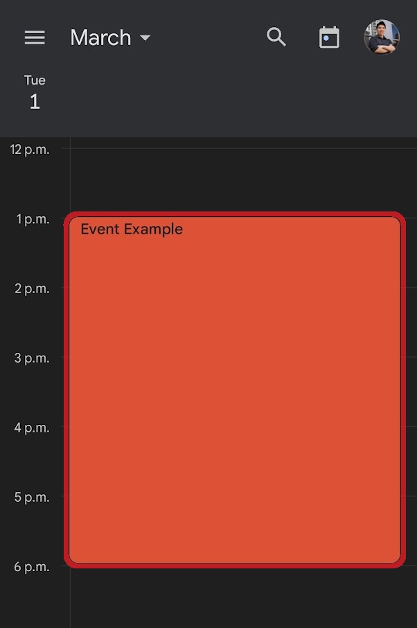 select your google calendar event mobile