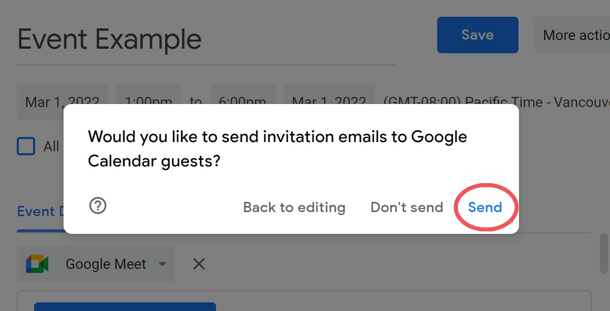 send the invites on google calendar