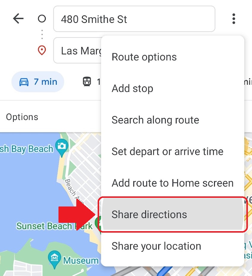 sharing directions from mobile google maps
