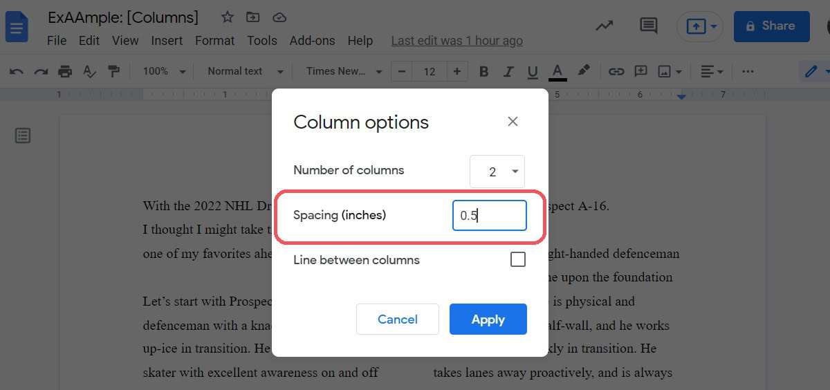 spacing in columns