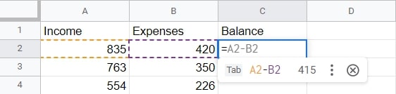 subtract row google sheets