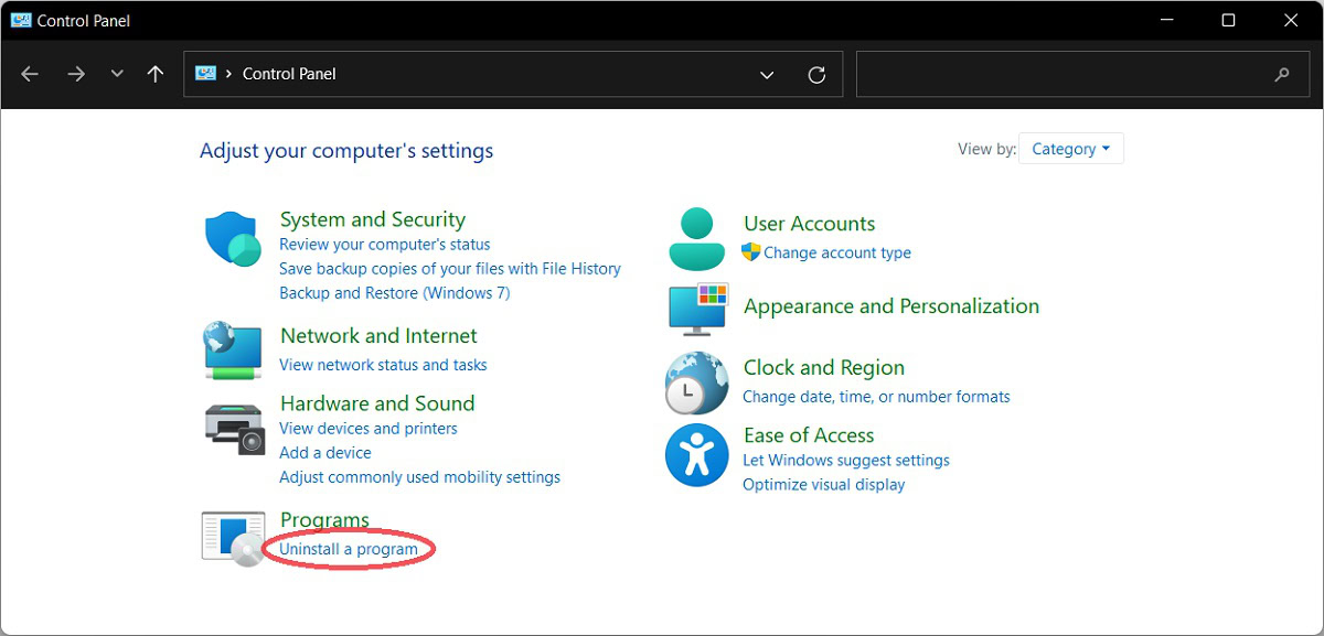 uninstalling in windows 11 through control panel 2