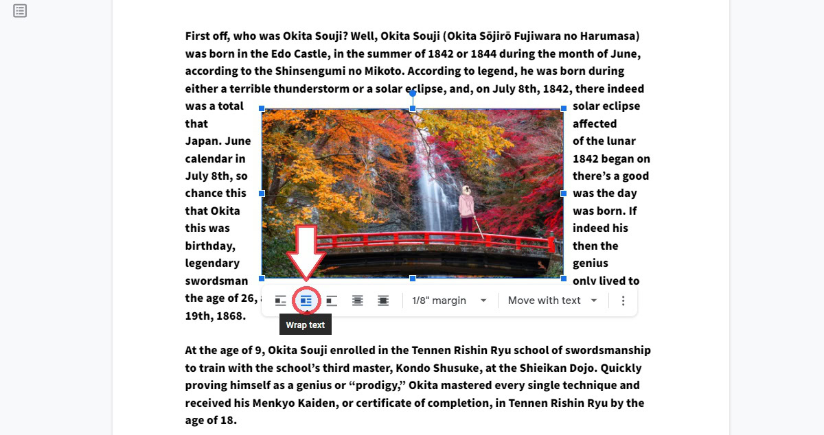 wrap text image in google docs
