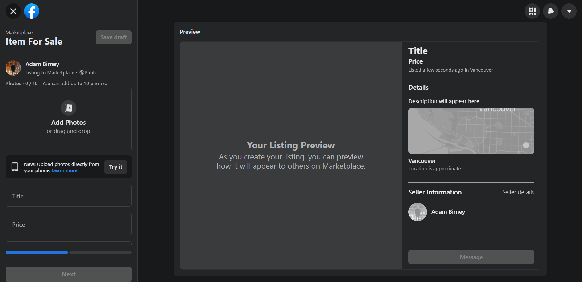 Marketplace listing template