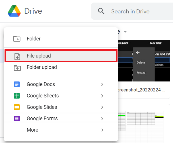 Drive file upload