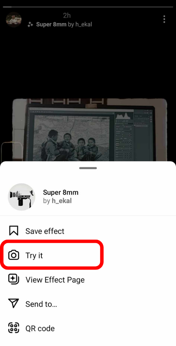 Instagram story filter option menu