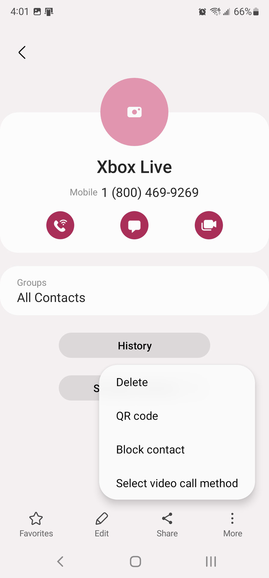 Block number on Samsung Contacts 2