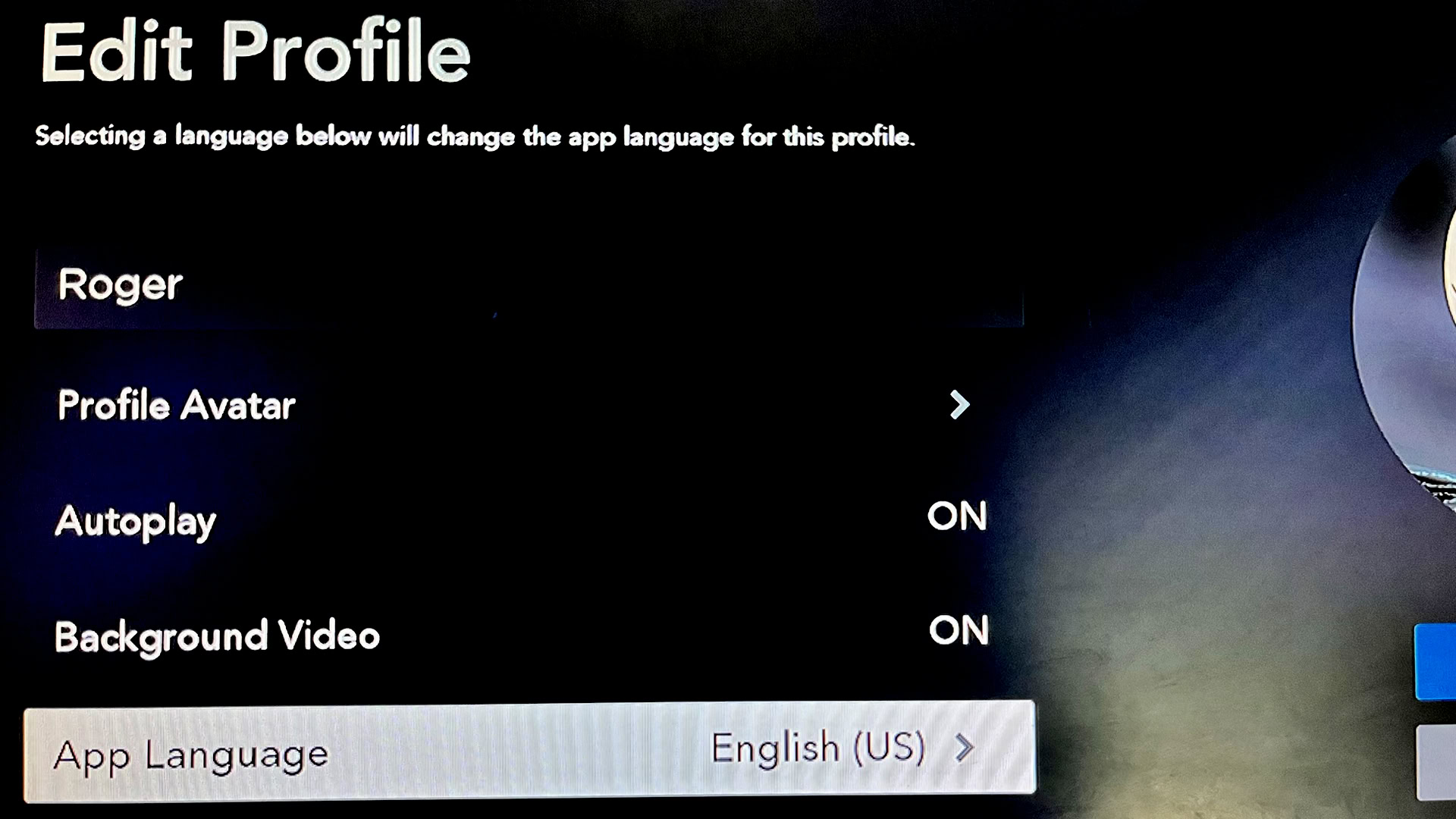 Changing app language in Disney Plus for Roku