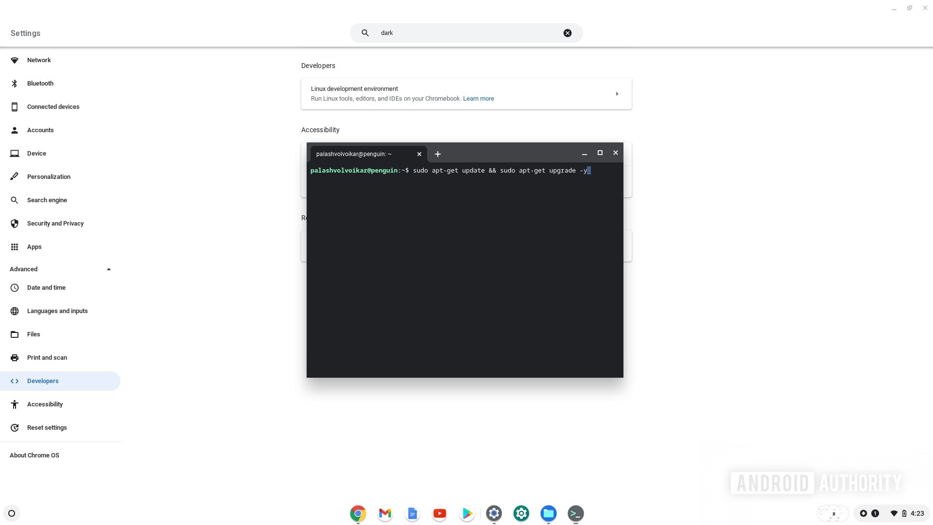 Actualiza la terminal Linux del Chromebook