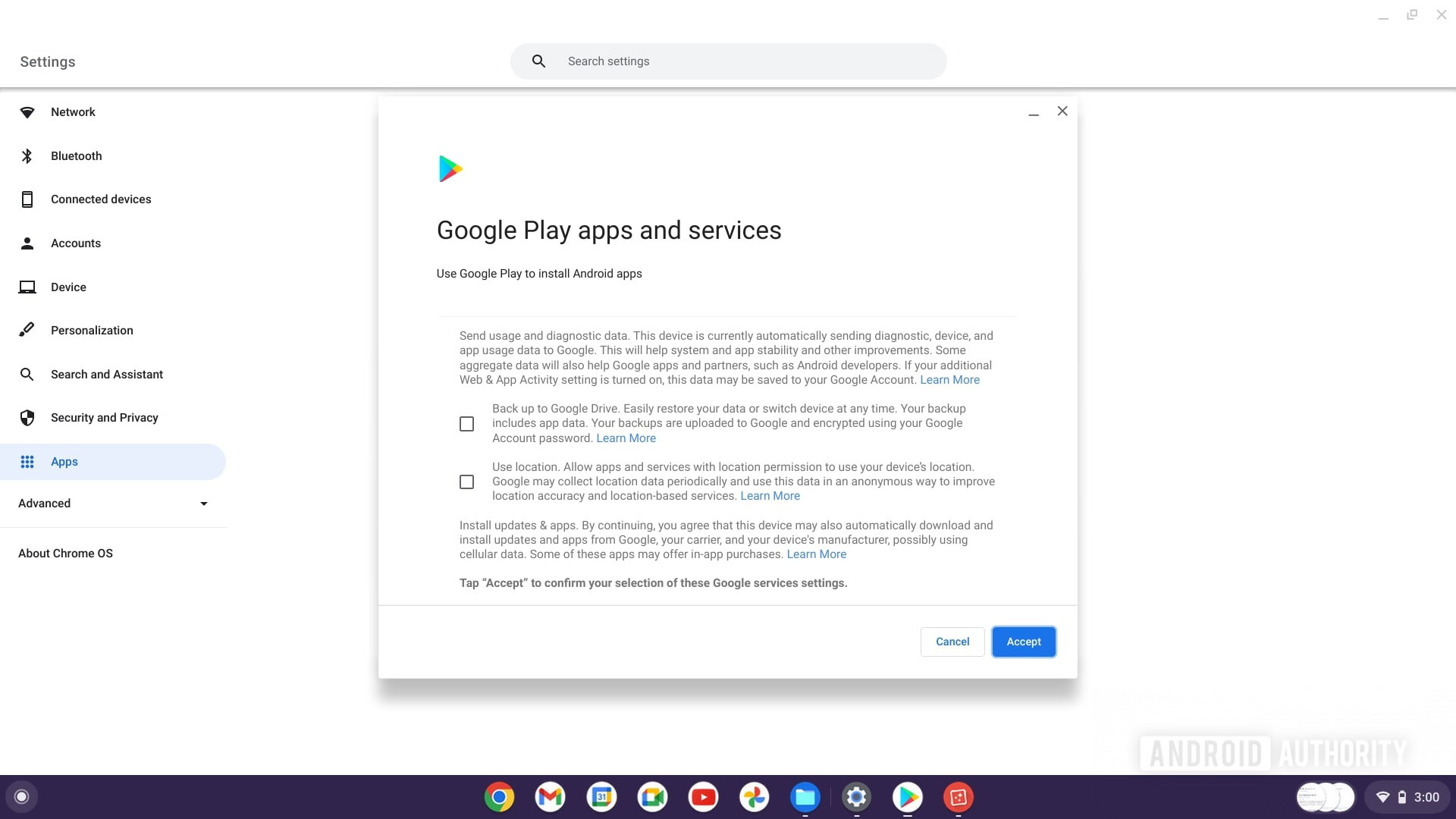 Chromebook Play Store accept terms