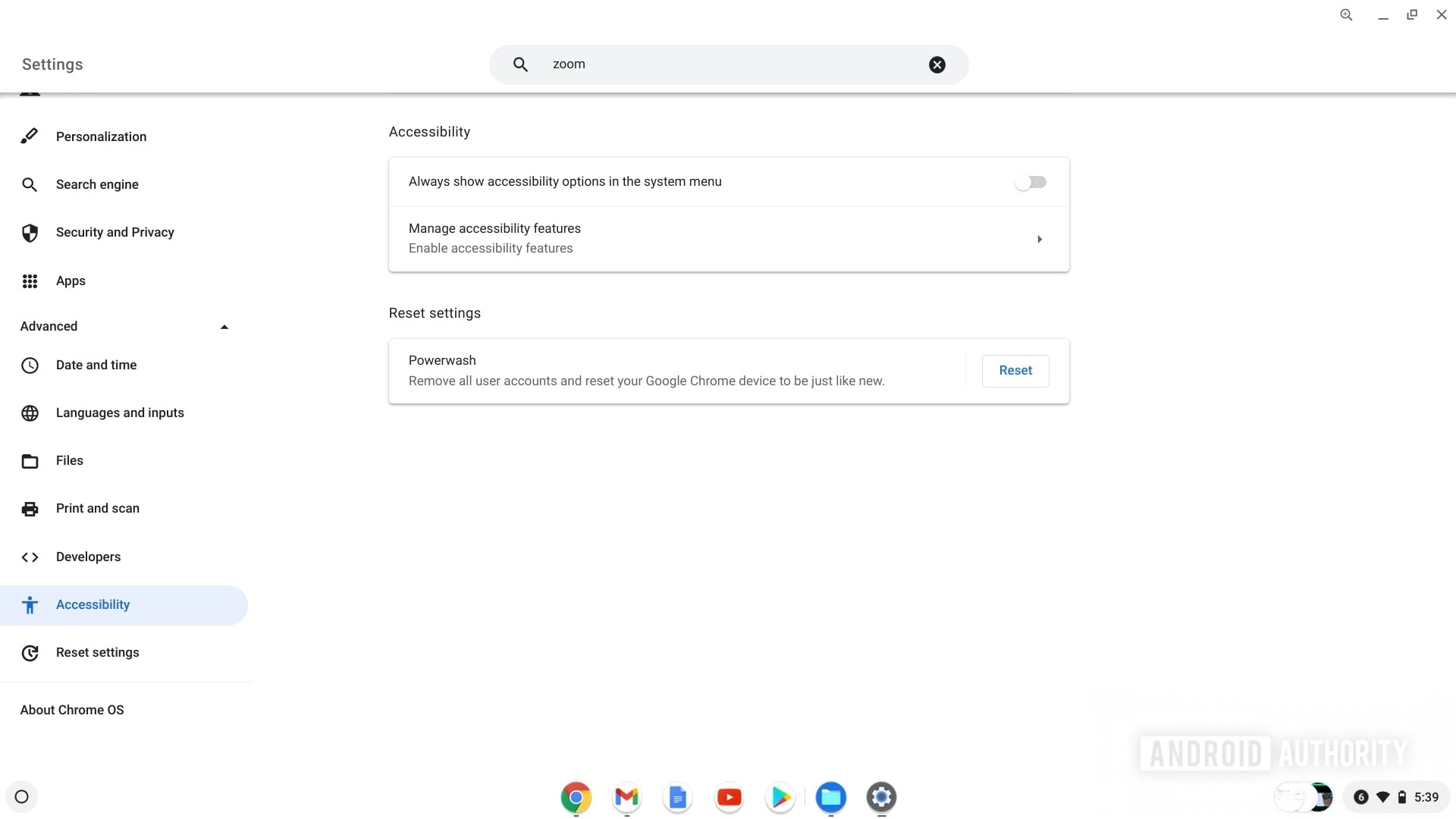 Chromebook accessibilty settings 1