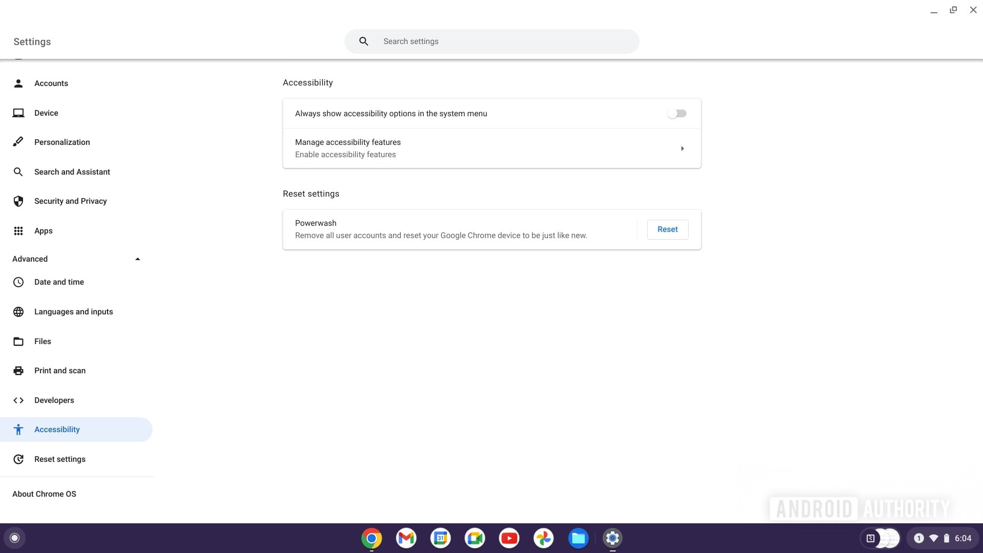Chromebook invert colors manage accesibility settings