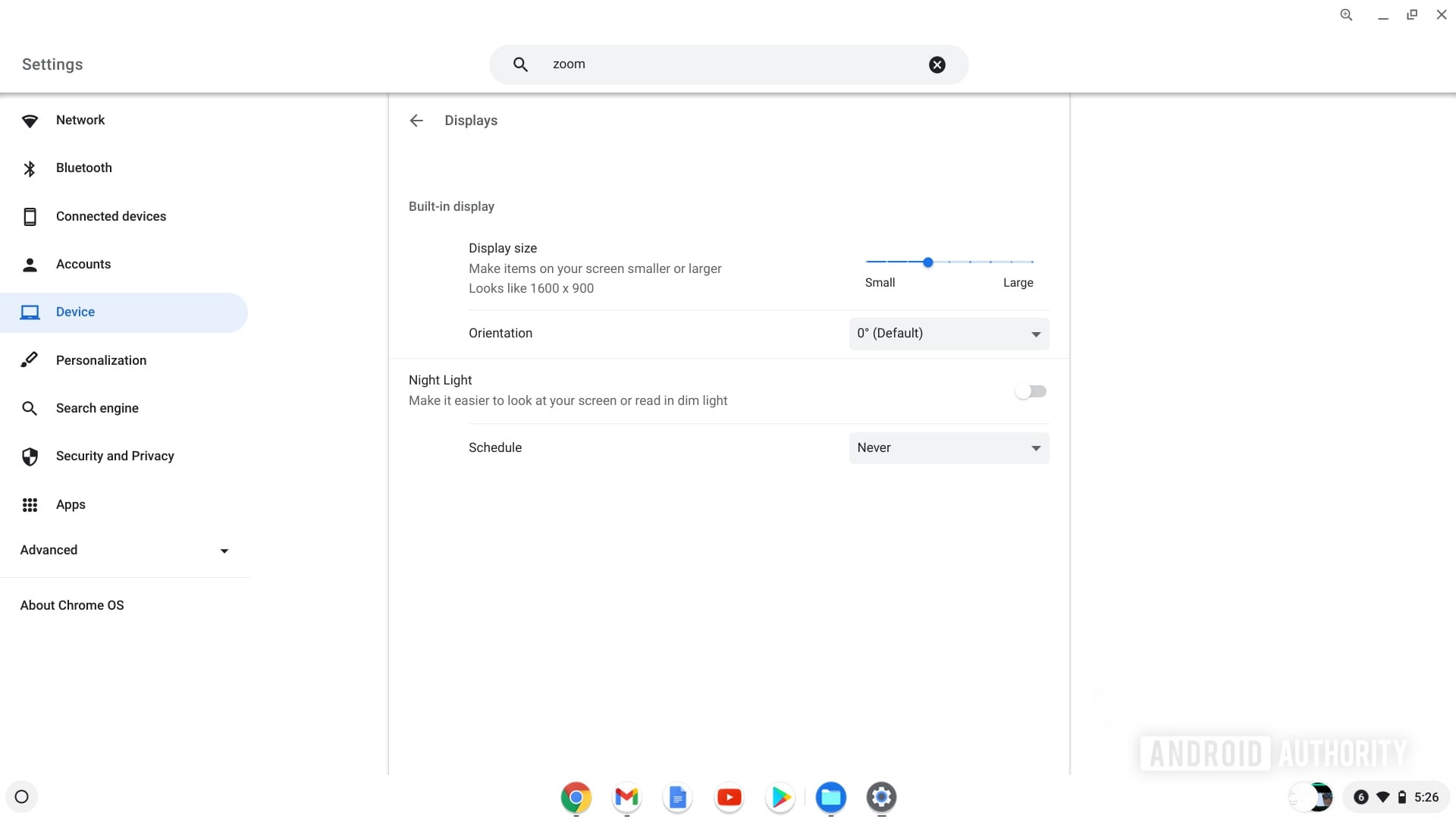 Chromebook scaling settings