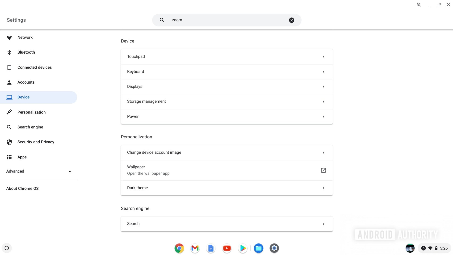 Chromebook settings display