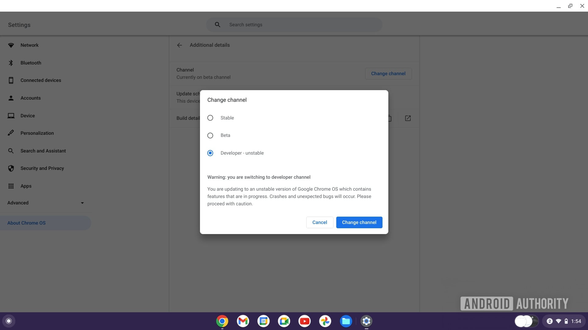 Chromebook switch to developer channel