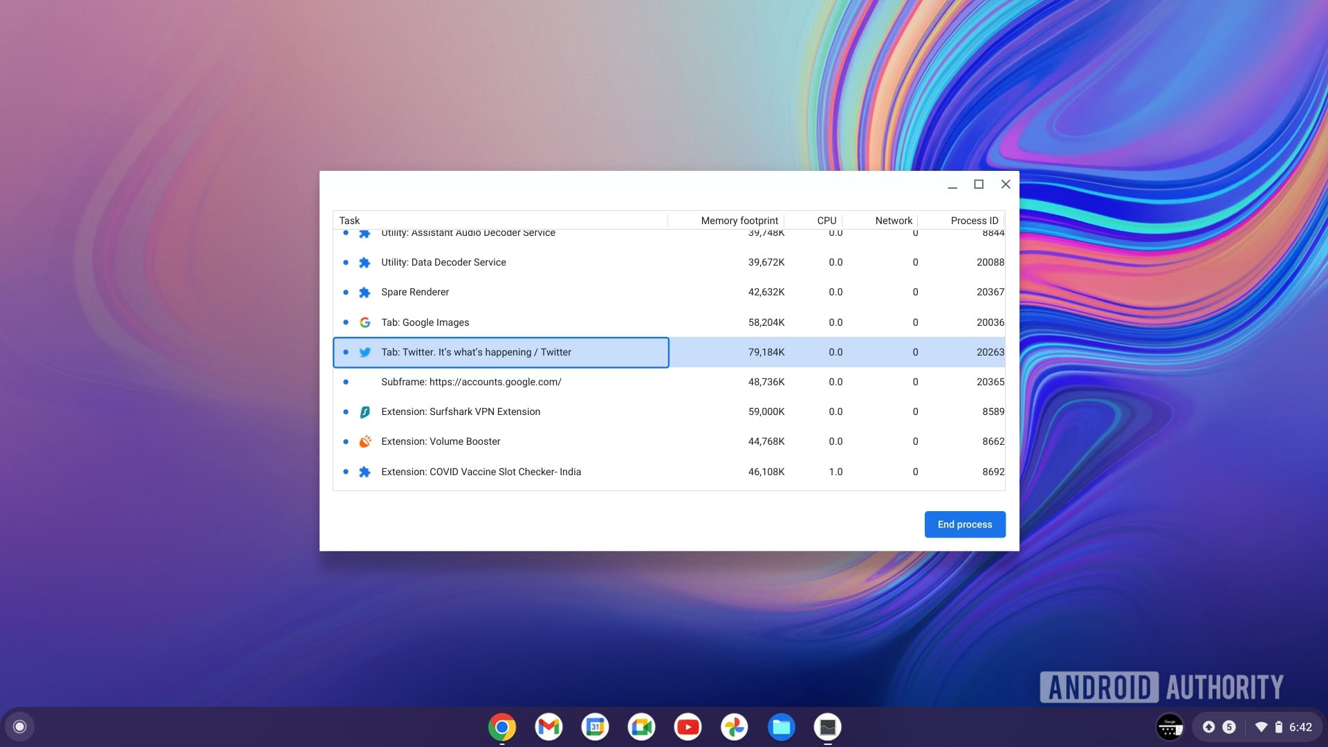 Chromebook task manager end process