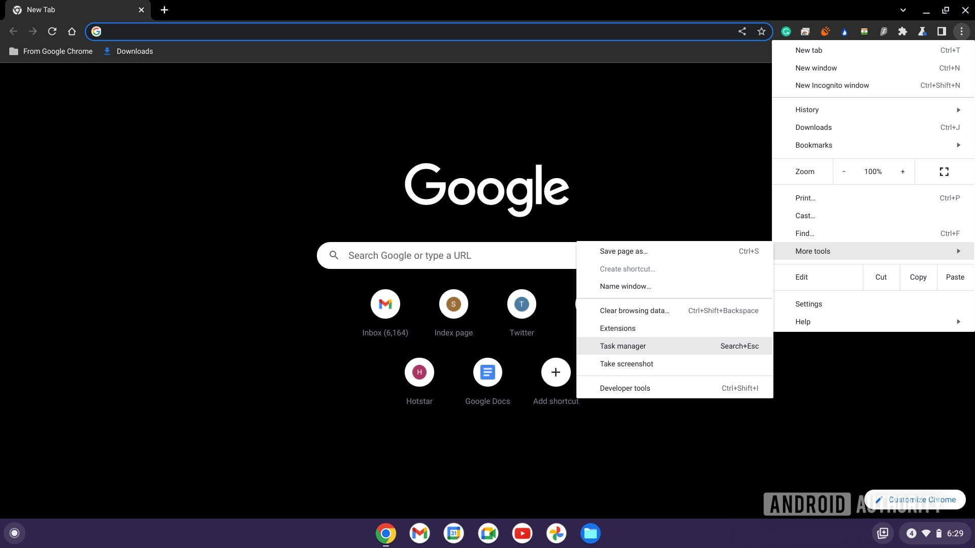 Chromebook task manager menu option