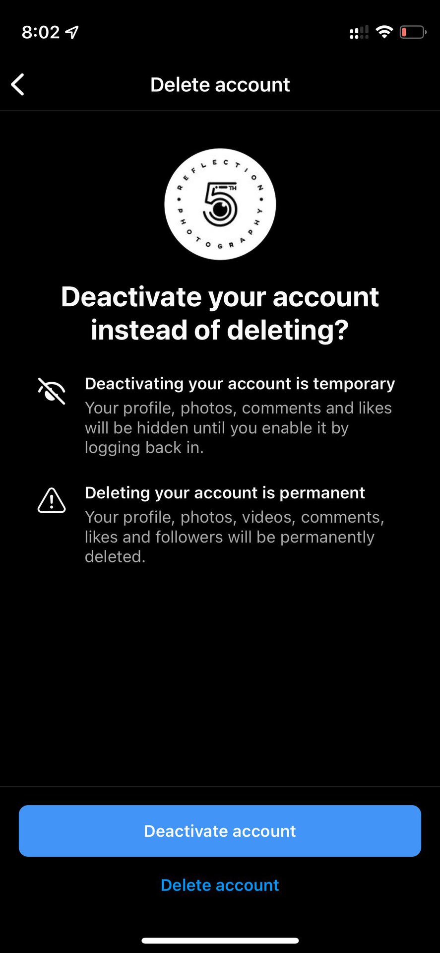 Delete Instagram account with iOS app 6
