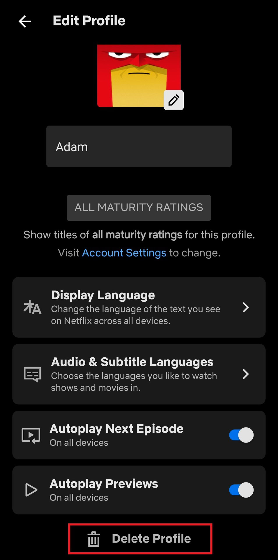 Delete profile mobile Netflix