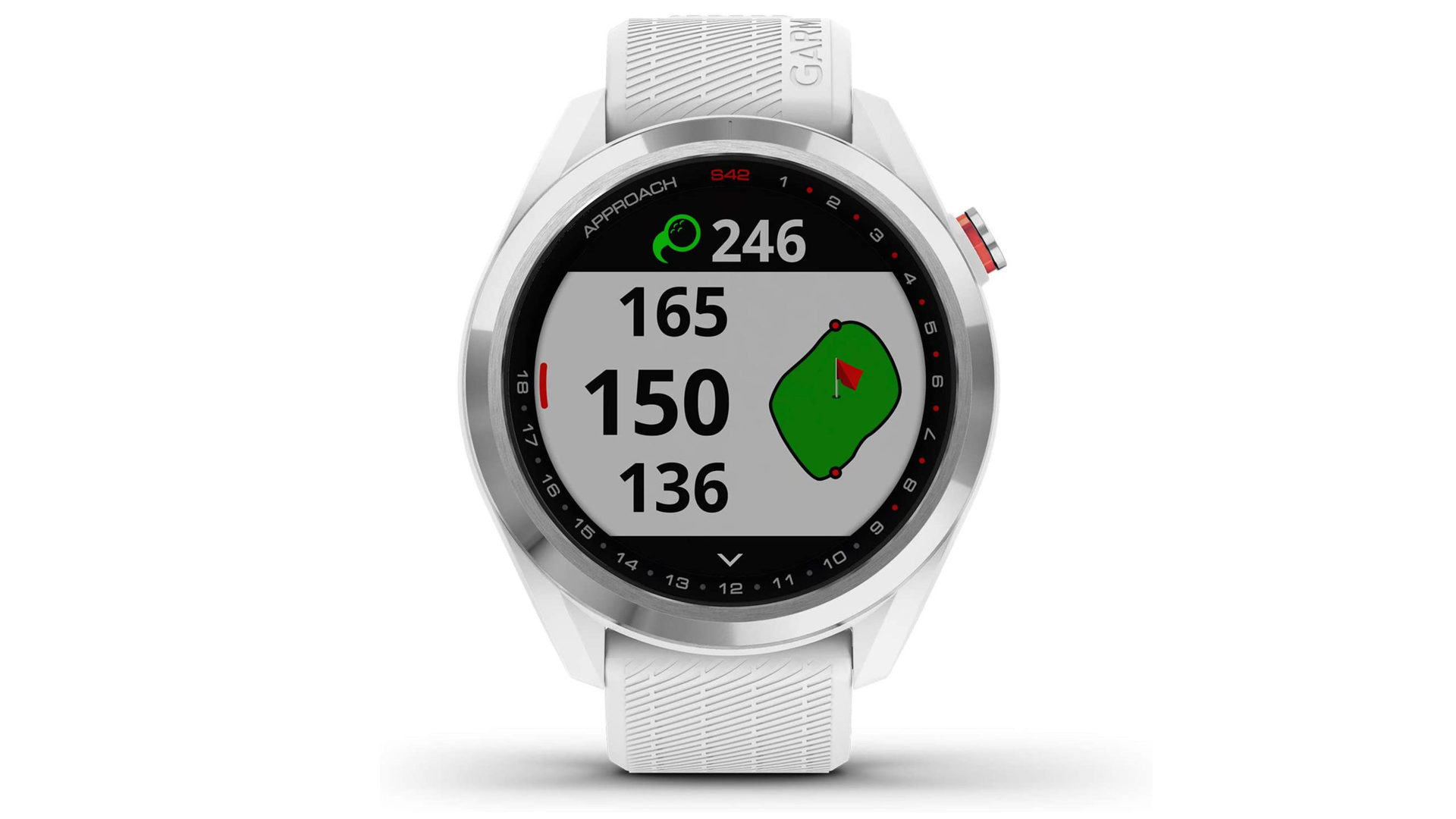 A product image of the Garmin Approach S42 represents the best golf GPS watch for the average player.