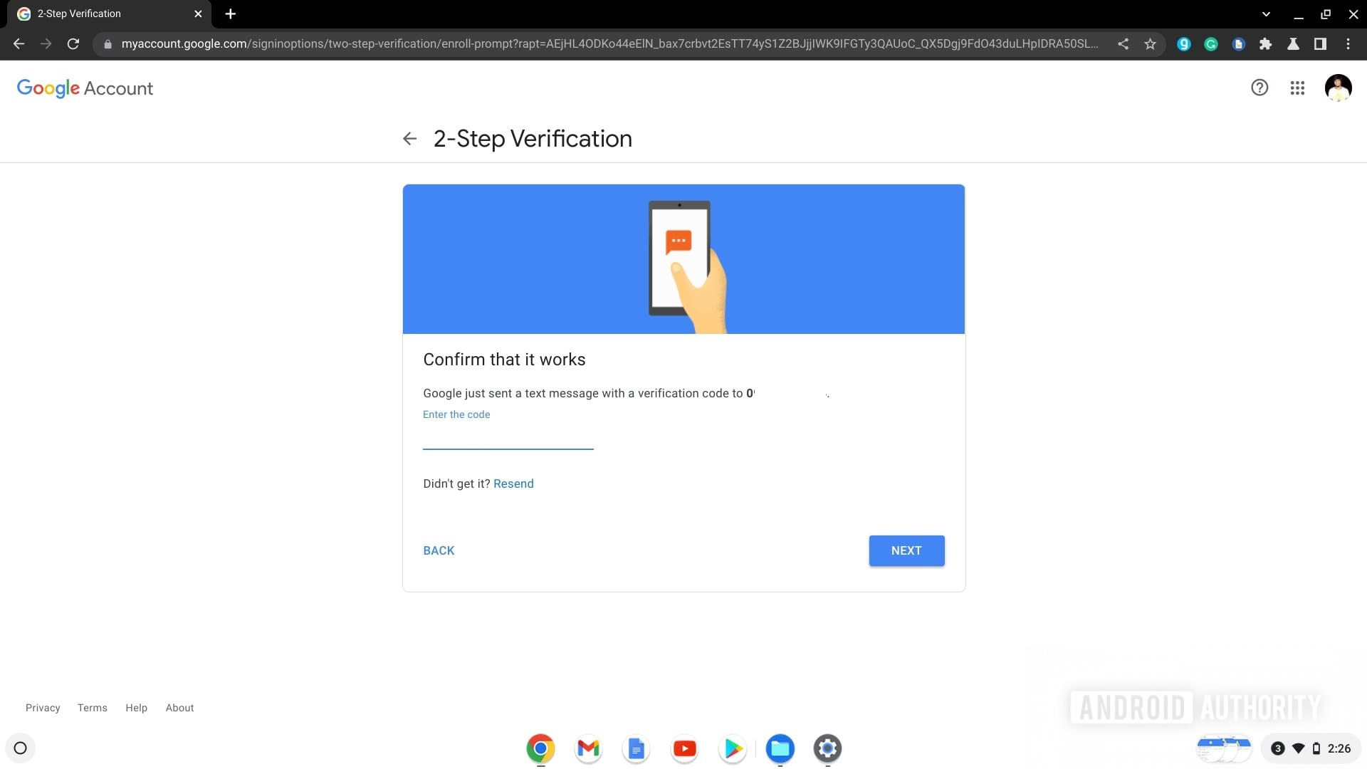 Google 2 step verification otp