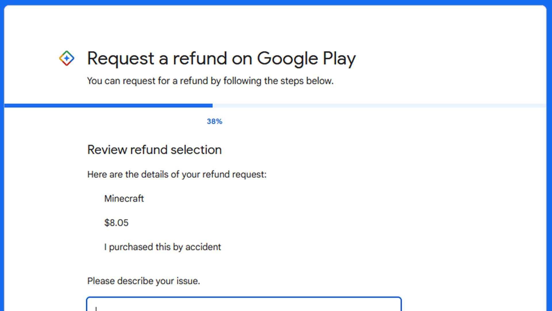 Google Play Request a Refund form