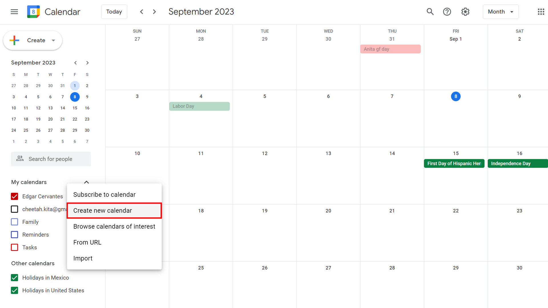 How to create a new calendar in Google Calendar (2)
