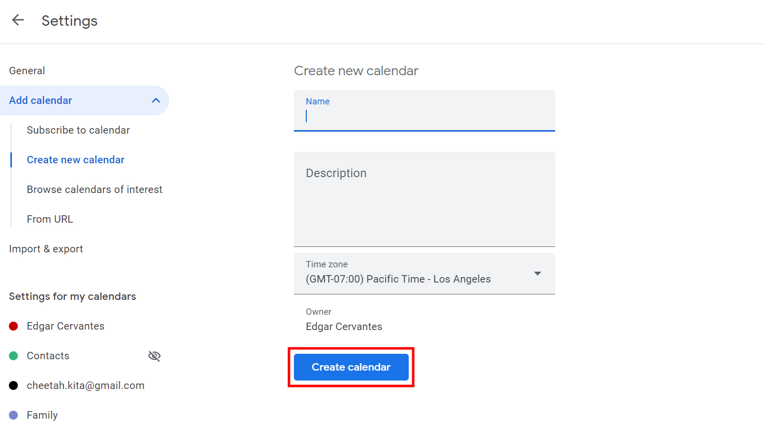 How to create a new calendar in Google Calendar (3)