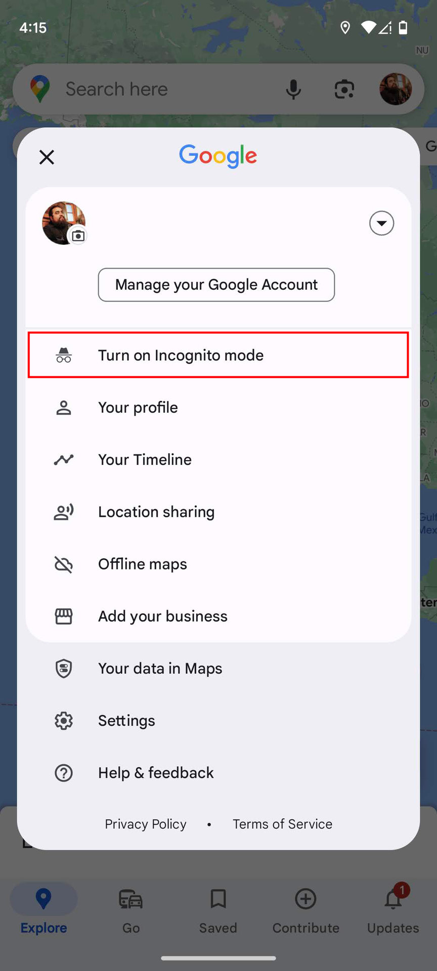 How to turn on incognito mode on Google Maps (2)