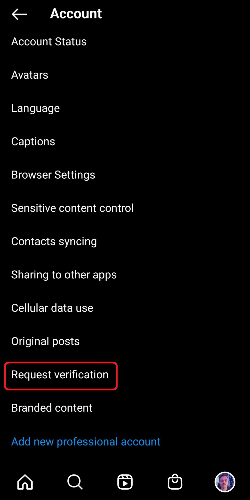 Instagram accoutn settings