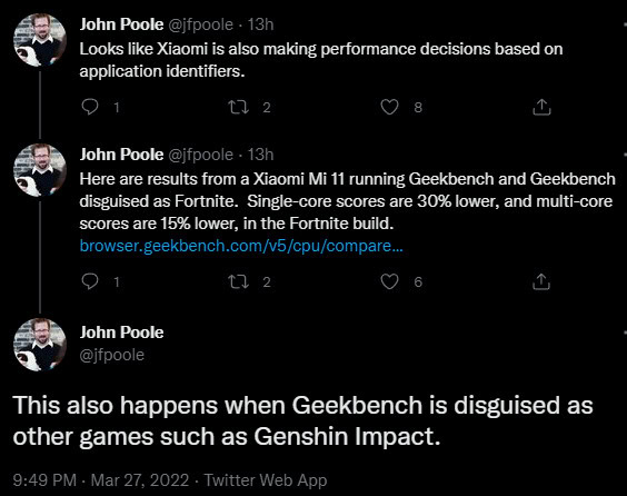 John Poole Geekbench Xiaomi Twitter