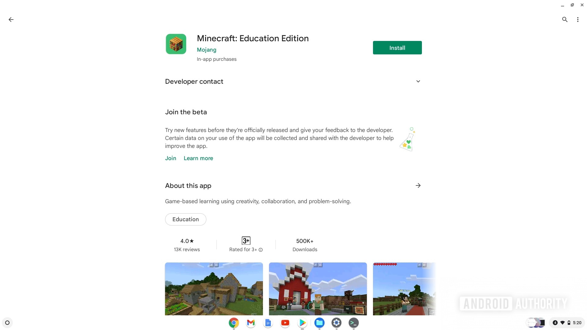 Play Store Edisi Pendidikan Minecraft