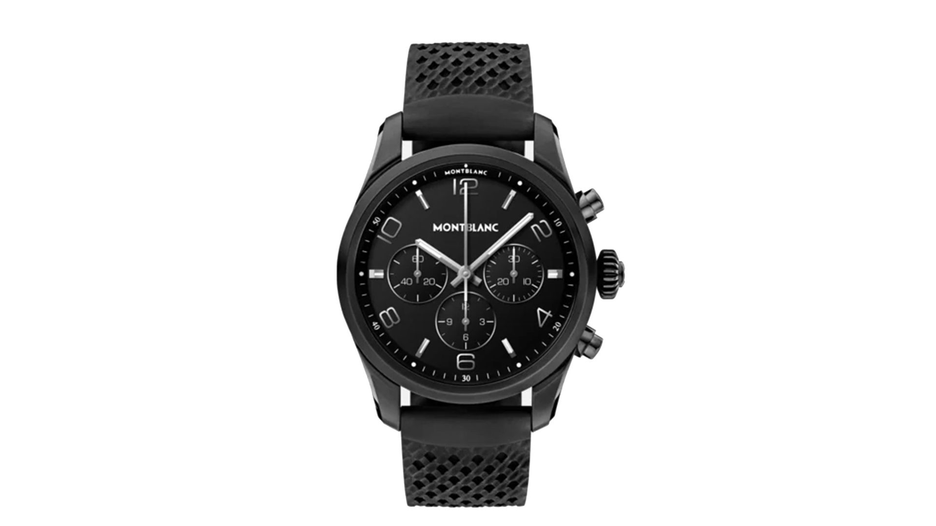 The Montblanc Summit 2 Plus in black with a rubber strap.