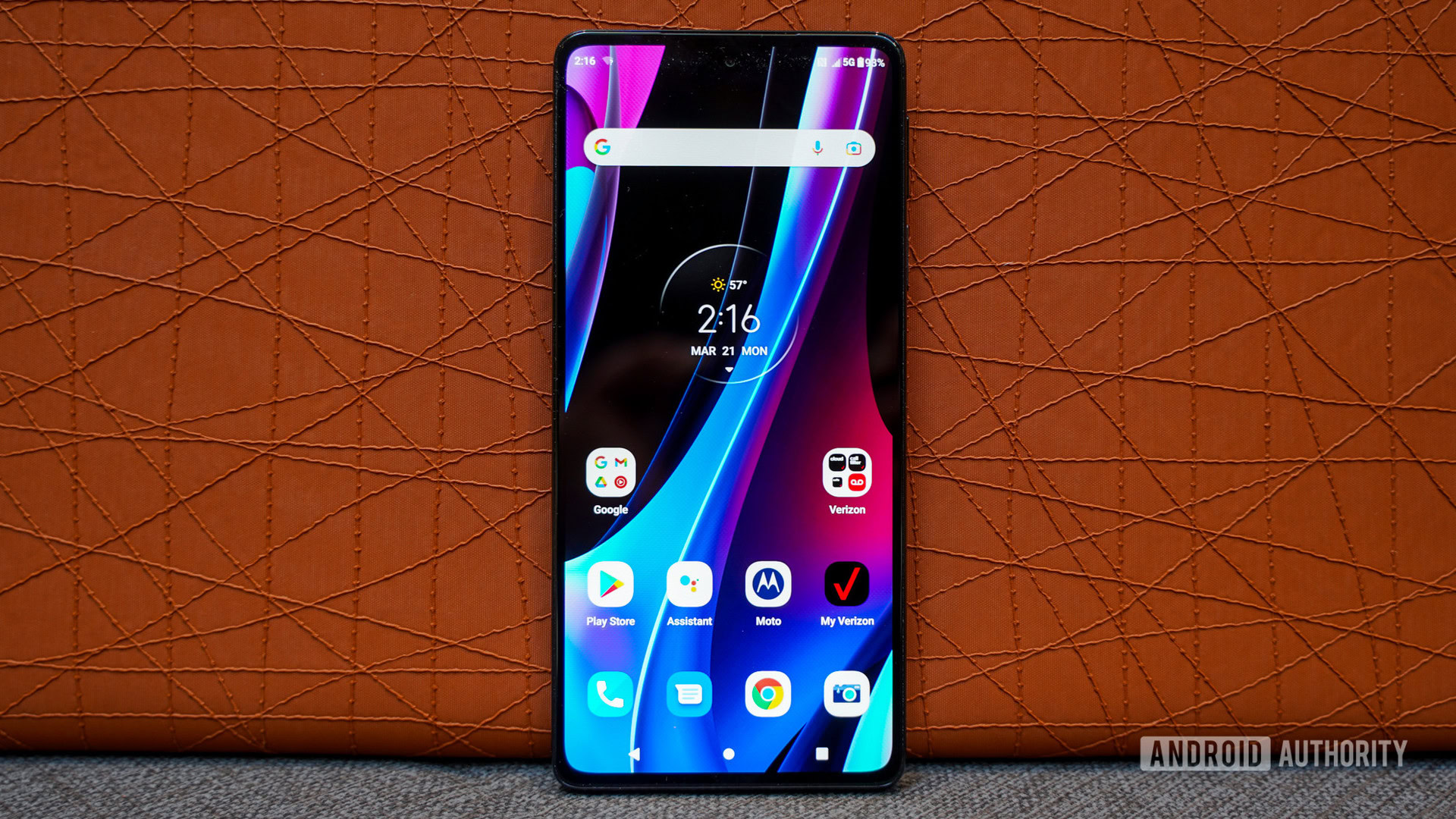 Motorola Edge Plus 2022 front centered on couch