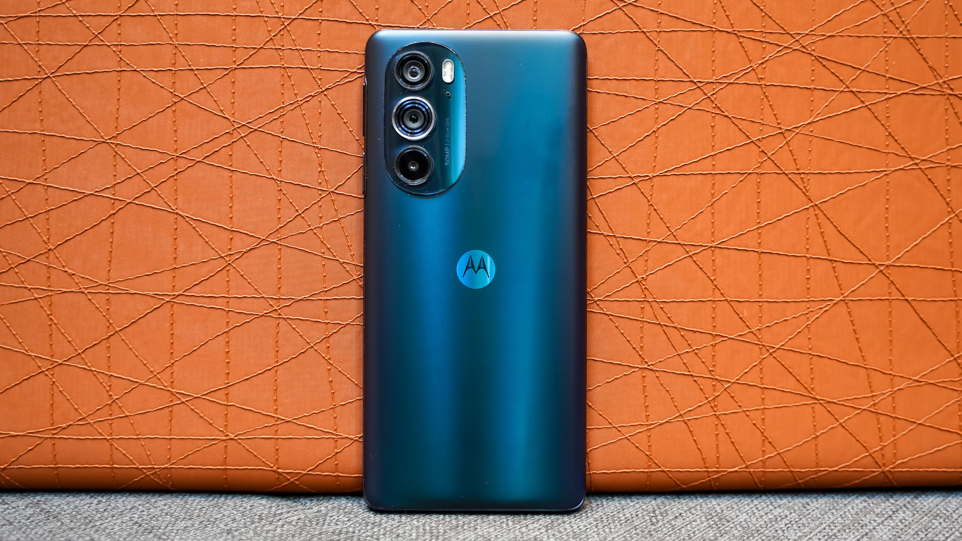 Motorola Edge Plus 2022 rear centered on couch