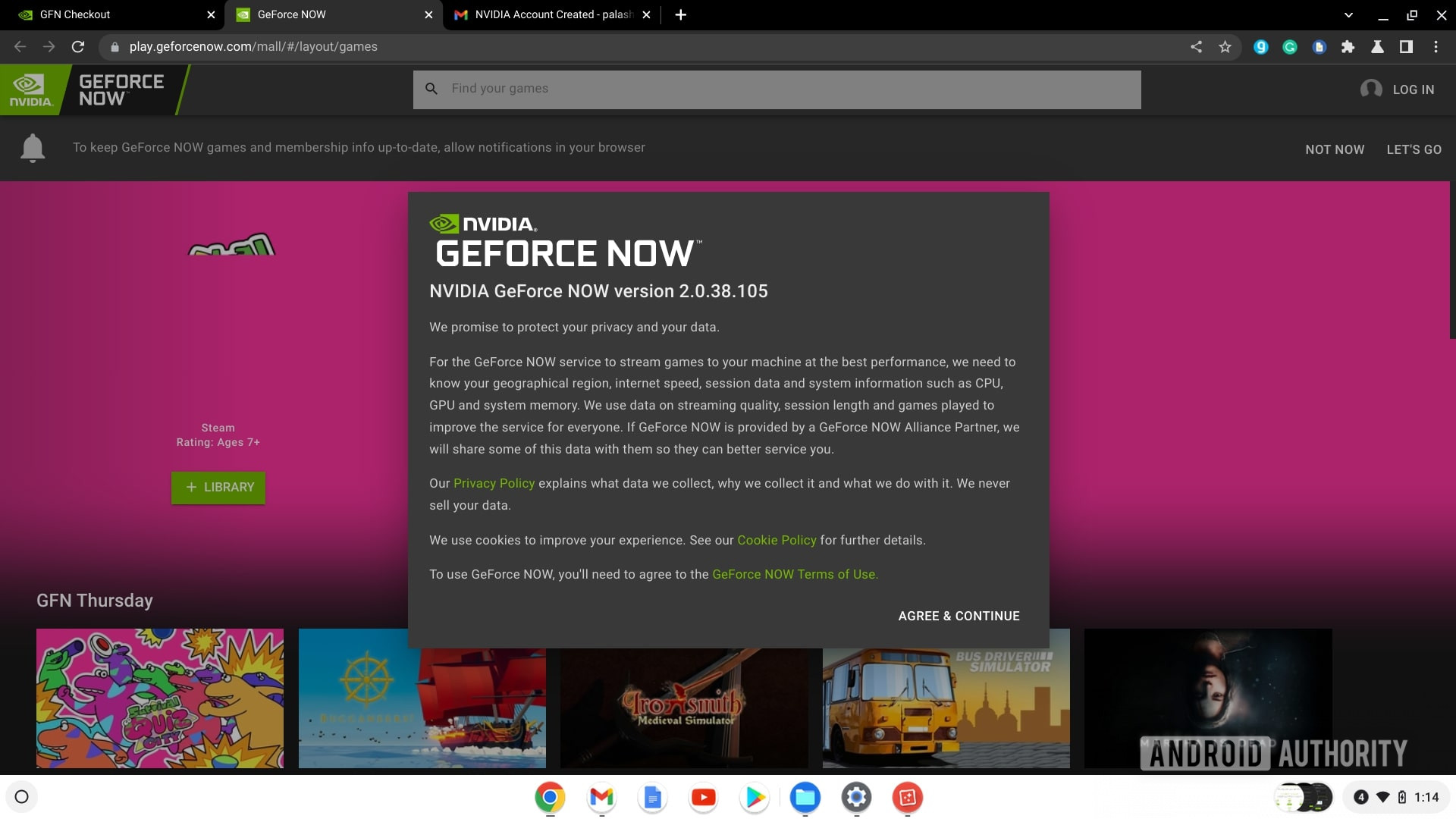 Nvidia GeForce Now agree and continue